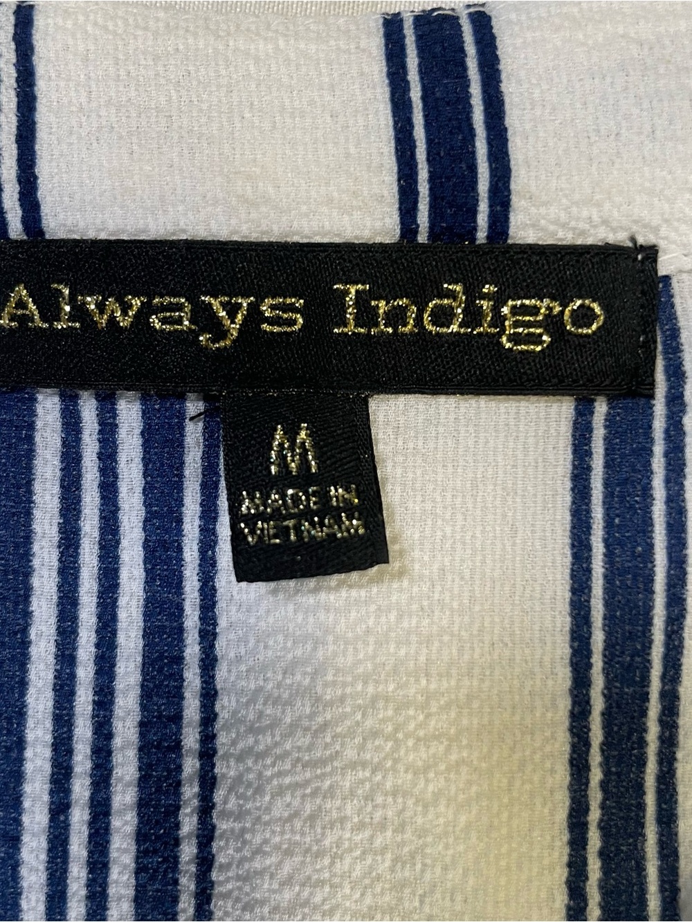 🌊 Always Indigo Coastal Chic Striped Faux Wrap Blouse Size Medium Quiet Luxury - Picture 10 of 11